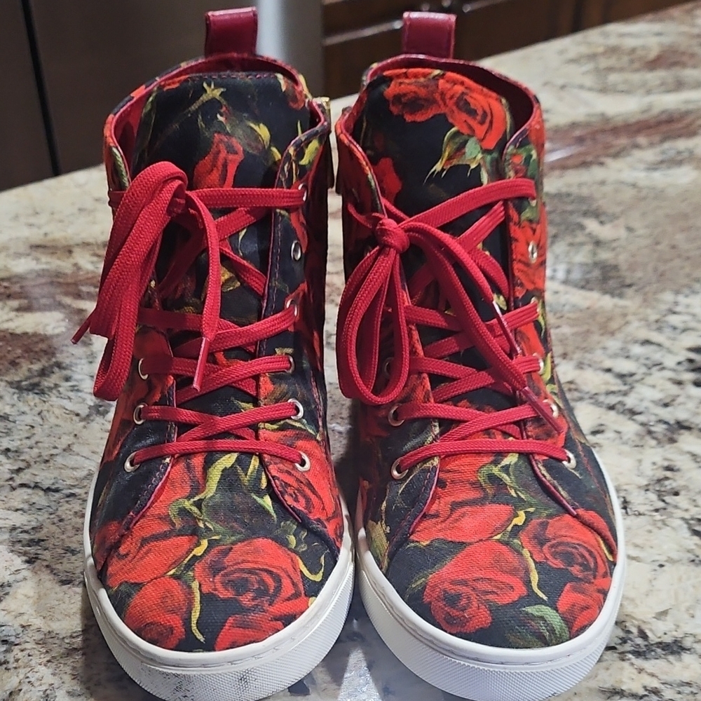 Dolce & Gabbana Black and Red Floral Sneakers
